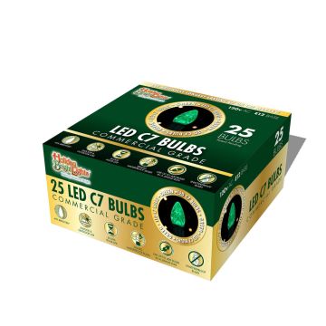 Holiday Bright Lights, C7 LED Faceted Bulbs Green, 25 Pack