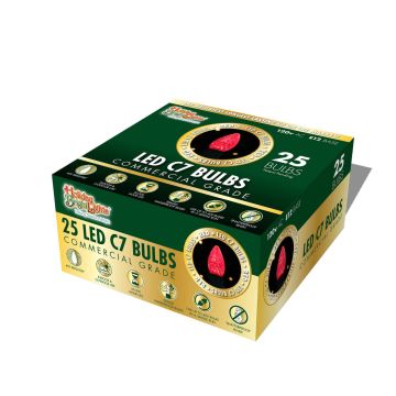 Holiday Bright Lights, C7 LED Faceted Bulbs Red, 25 Pack