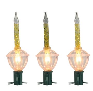 Holiday Bright Lights Old-Fashioned Bubble Lights Warm White Gold Glitter 3 pack