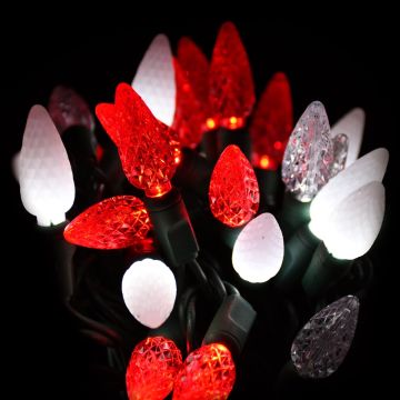 Gabriel Lights® LED C6 Facet Red & Cool White Frost Sparkle String Lights