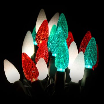 Gabriel Lights® LED C6 Facet Green, Red & Frost Warm White String Lights