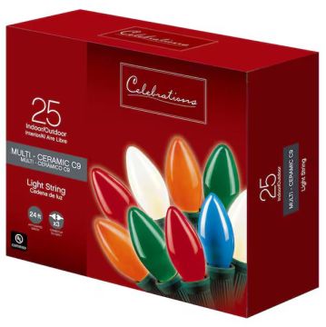 Incandescent Celebrations C9 Smooth Multi Ceramic Steady Green Cord, 25L/24FT