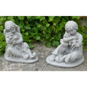 Continental Children with Dog & Cat Statues