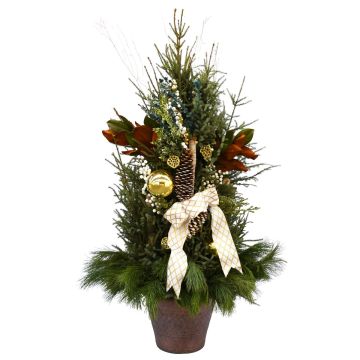 'Christmas Spirit' Spruce Tip Container with White & Gold Accents