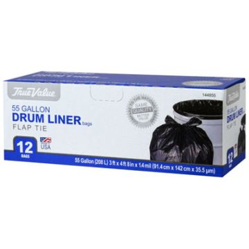 True Value 55 Gallon Drum Liner Trash Bag, 12 pack