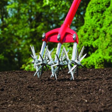 Garden Weasel, 3 Tine Steel Rotary Hand Cultivator 45 in. Steel Handle