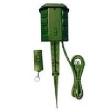 MASTER ELECTRICIAN Outdoor Upright Power Stake with Remote Grounded 3-Prong Plug 6 Outlets Green 6FT