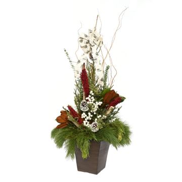 'Grande Entrance' Spruce Tip Container with White Accents