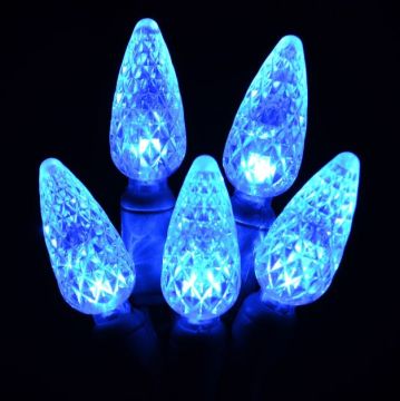 Holiday Bright Lights LED C6 Facet Blue String Lights