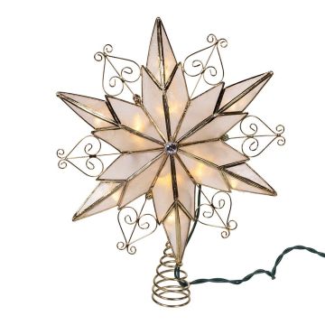 Kurt S. Adler® 6-Point LED Brass Plated Capiz Star with Scroll Design Tree Topper