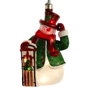 Kurt S. Adler® Snowman With Sled Glass Ornament with Warm White LEDs