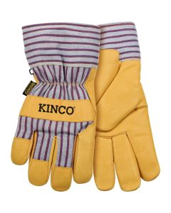 KINCO Lined Work Glove Breathable Canvas Back Premium Grain Pigskin Palm Elastic Cuff