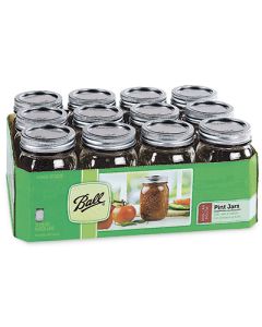 Ball Pint Tapered Mason Jars with 2 Piece Closures, 12 Pack