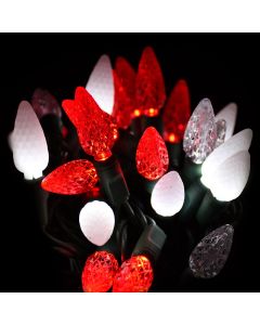 Gabriel Lights® LED C6 Facet Red & Cool White Frost Sparkle String Lights