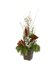 'Grande Entrance' Spruce Tip Container with White Accents